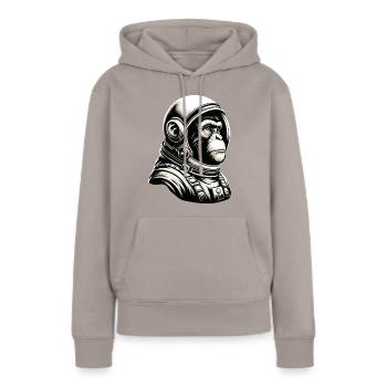 Nachdenklicher Affen-Astronaut Kosmos - Frauen Premium Bio Hoodie - Taupe - Vorne - Julia (174cm)