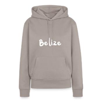 Belize - Corail - Sweat à capuche Premium bio Femme - taupe - Devant - Julia (174cm)