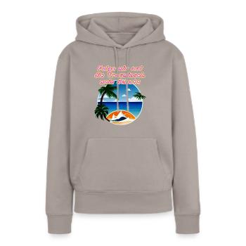 Einladung zum Besuch auf der Trauminsel - Frauen Premium Bio Hoodie - Taupe - Vorne - Julia (174cm)
