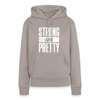 Strong and Pretty Drôle de sort Gym - Sweat à capuche Premium bio Femme - taupe - Devant - Julia (174cm)