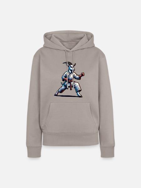 Karate-Ziege in Action – Dynamischer Kampfgeist - Frauen Premium Bio Hoodie - Taupe