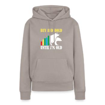Buy and Hold Trader Trader Crypte actions Bourse dividendes - Sweat à capuche Premium bio Femme - taupe - Devant - Julia (174cm)