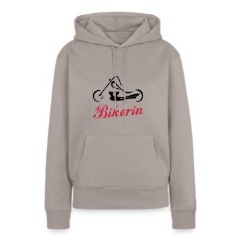 Bikerin - Frauen Premium Bio Hoodie - Taupe - Vorne - Julia (174cm)