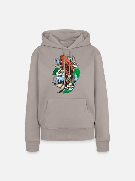 Koi mit Seerosen - Frauen Premium Bio Hoodie - Taupe