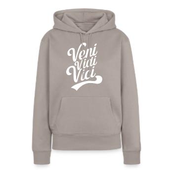 Veni vidi vici - Sweat à capuche Premium bio Femme - taupe - Devant - Julia (174cm)