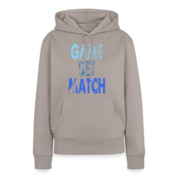 Tennis Shirt Game Set Match Blue Design Hoodie - Frauen Premium Bio Hoodie - Taupe - Vorne - Julia (174cm)