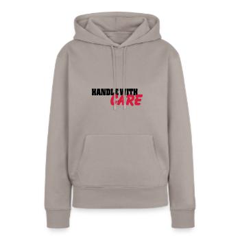 Handle with Care - Frauen Premium Bio Hoodie - Taupe - Vorne - Julia (174cm)