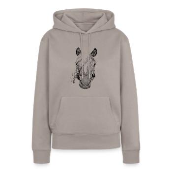 Tier,Tiere,Pferd,Pferde,Haustier,Haustiere,Kopf - Frauen Premium Bio Hoodie - Taupe - Vorne - Julia (174cm)