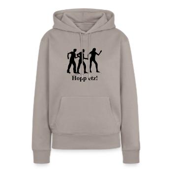 Hopp etz! Let's go in Franconian - Women’s Premium Organic Hoodie - taupe - Front - Julia (174cm)