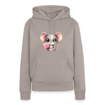 Kleines Mäuschen mit Lolli - Frauen Premium Bio Hoodie - Taupe - Vorne - Julia (174cm)