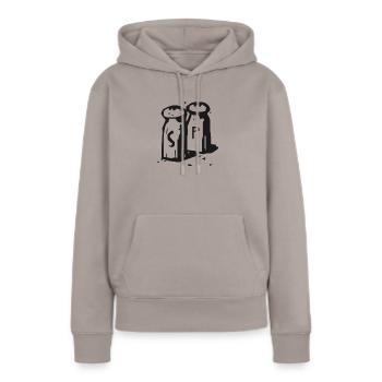 Manger vegan fitness sel poivre - Sweat à capuche Premium bio Femme - taupe - Devant - Julia (174cm)