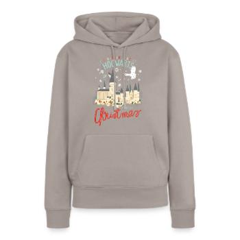Harry Potter Lieber In Hogwarts Bleiben - Frauen Premium Bio Hoodie - Taupe - Vorne - Julia (174cm)