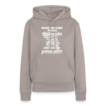 Böse Mädchen fahren Motorrad - Frauen Premium Bio Hoodie - Taupe - Vorne - Julia (174cm)