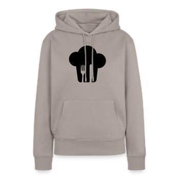 Toque couverts - Sweat à capuche Premium bio Femme - taupe - Devant - Julia (174cm)