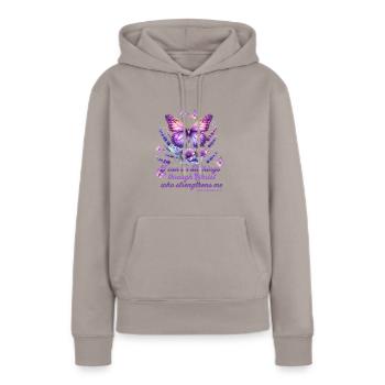 Tout au long du Christ Phil 4 :13 Papillon - Sweat à capuche Premium bio Femme - taupe - Devant - Julia (174cm)