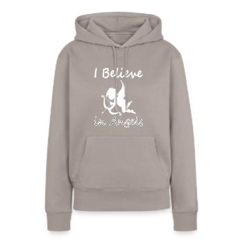 Anges anges anges j’aime les anges - Sweat à capuche Premium bio Femme - taupe - Devant - Julia (174cm)