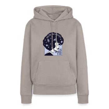 Du bist das Universum - Frauen Premium Bio Hoodie - Taupe - Vorne - Julia (174cm)