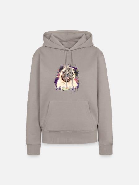 Mops Zeichnung - Frauen Premium Bio Hoodie - Taupe