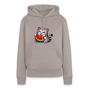 Bengalkatze Mit Wassermelone Fruchtig Lustig - Frauen Premium Bio Hoodie - Taupe - Vorne - Julia (174cm)
