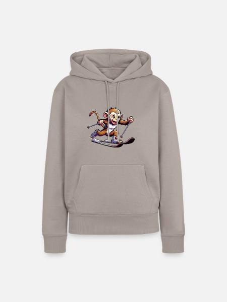 Affe Schimpanse Skifahrer Winterurlaub Design - Frauen Premium Bio Hoodie - Taupe