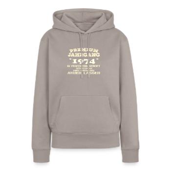 1974 Perfektion gereift - Frauen Premium Bio Hoodie - Taupe - Vorne - Julia (174cm)