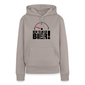 ich_tanke_bier__f2 - Frauen Premium Bio Hoodie - Taupe - Vorne - Julia (174cm)