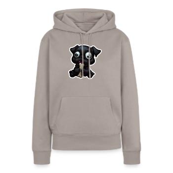 Little, dark Bulldog eating a bone - Frauen Premium Bio Hoodie - Taupe - Vorne - Julia (174cm)