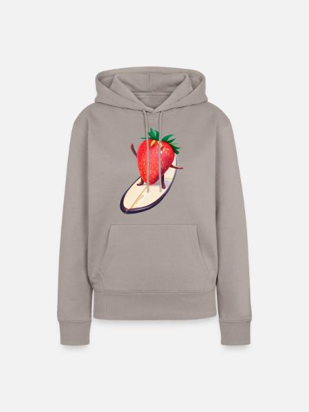 Erdbeere auf Surfboard - Frauen Premium Bio Hoodie - Taupe