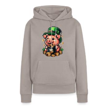 COCHON CHANCEUX JACKPOT ARGENT RICHE PROSPÉRITÉ VERT - Sweat à capuche Premium bio Femme - taupe - Devant - Julia (174cm)