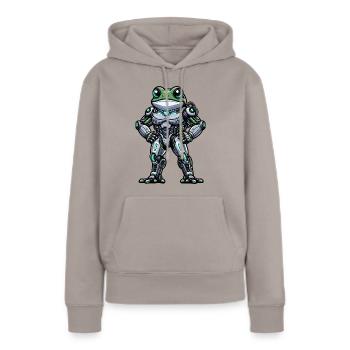 Robot Grenouille Dabbing Mech Cyborg Cool - Sweat à capuche Premium bio Femme - taupe - Devant - Julia (174cm)