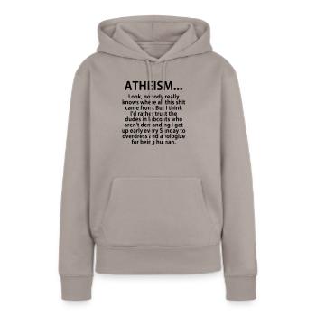 Atheism - Sweat à capuche Premium bio Femme - taupe - Devant - Julia (174cm)