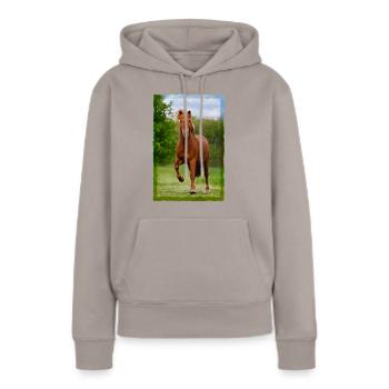 Icelandic horse running in tölt over meadow horse photo - Women’s Premium Organic Hoodie - taupe - Front - Julia (174cm)