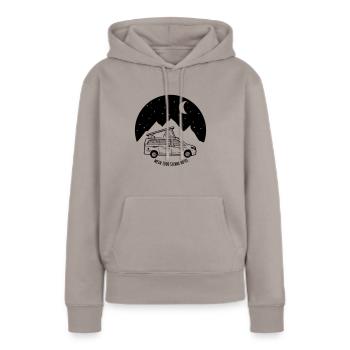 Campstar - Mein 1000 Sterne Hotel - Frauen Premium Bio Hoodie - Taupe - Vorne - Julia (174cm)