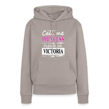 Je m’appelle Victoria, je m’appelle Victoria Gift Idea - Sweat à capuche Premium bio Femme - taupe - Devant - Julia (174cm)