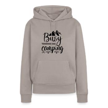 Camping occupé - Sweat à capuche Premium bio Femme - taupe - Devant - Julia (174cm)