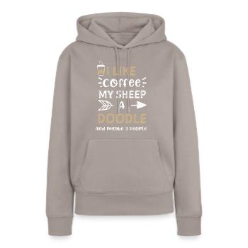 J’aime le café mes moutons un gribouillage... - Sweat à capuche Premium bio Femme - taupe - Devant - Julia (174cm)