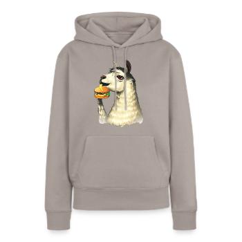 Lama mangeur de cheeseburger - Sweat à capuche Premium bio Femme - taupe - Devant - Julia (174cm)