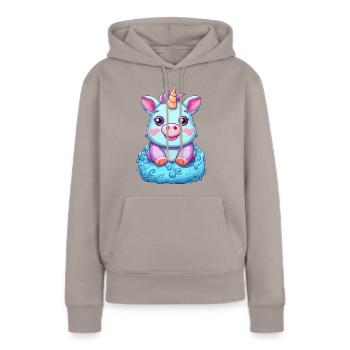 Einhorn-Schwein - Süße Fabeltier-Fusion - Frauen Premium Bio Hoodie - Taupe - Vorne - Julia (174cm)