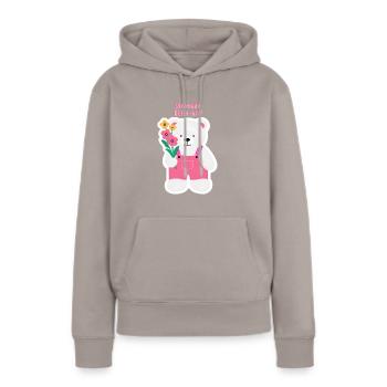 Geburt - Frauen Premium Bio Hoodie - Taupe - Vorne - Julia (174cm)