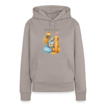 Home is Here – Famille avec chien - Sweat à capuche Premium bio Femme - taupe - Devant - Julia (174cm)