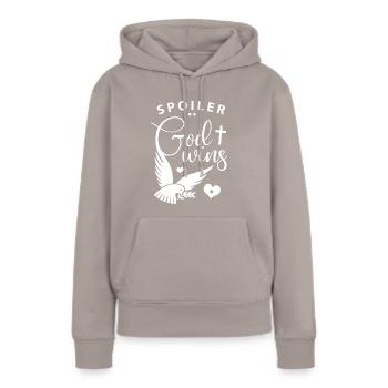 Spoiler : God Wins - Chrétiens foi Dieu Renard - Sweat à capuche Premium bio Femme - taupe - Devant - Julia (174cm)