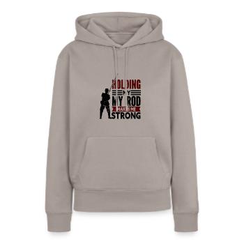 Angler Angelhaken Angelrute Sportfischer - Frauen Premium Bio Hoodie - Taupe - Vorne - Julia (174cm)