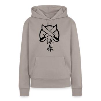 Wing Chun 5 - Frauen Premium Bio Hoodie - Taupe - Vorne - Julia (174cm)