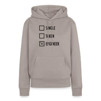 Single - Taken - Engineer - Sweat à capuche Premium bio Femme - taupe - Devant - Julia (174cm)