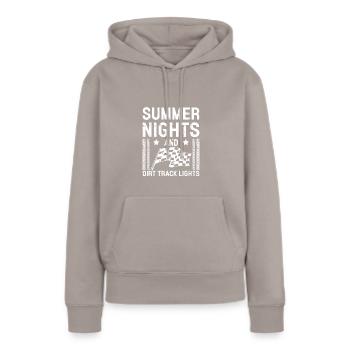 Nuits d’été et pistes de terre Lumières Course sur piste - Sweat à capuche Premium bio Femme - taupe - Devant - Julia (174cm)