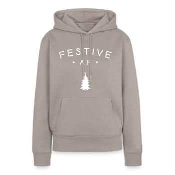 AF festif - Sweat à capuche Premium bio Femme - taupe - Devant - Julia (174cm)