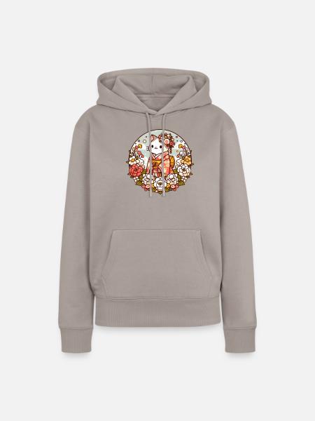 Kimono Katze mit Blumen - Frauen Premium Bio Hoodie - Taupe
