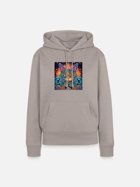 Psycat Mandala - Frauen Premium Bio Hoodie - Taupe