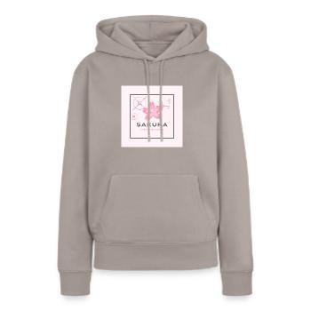 kirschblüte - Frauen Premium Bio Hoodie - Taupe - Vorne - Julia (174cm)