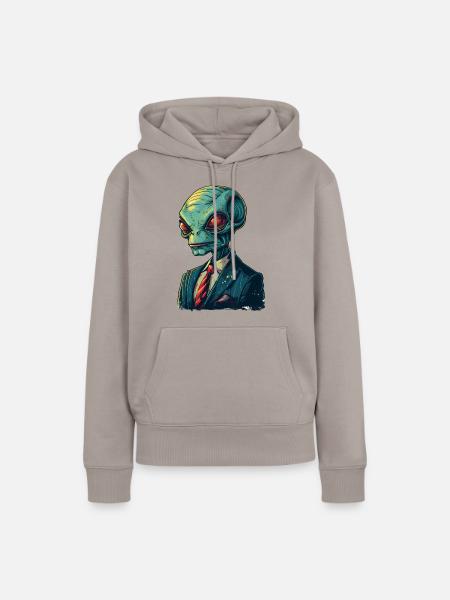 Alien im Anzug - Frauen Premium Bio Hoodie - Taupe